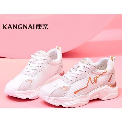 KANGNAI Women Shoes Sneakers Mixed Colors Flat Platform Lace-Up Breathable Lady Female Casual Sports Shoes Summer