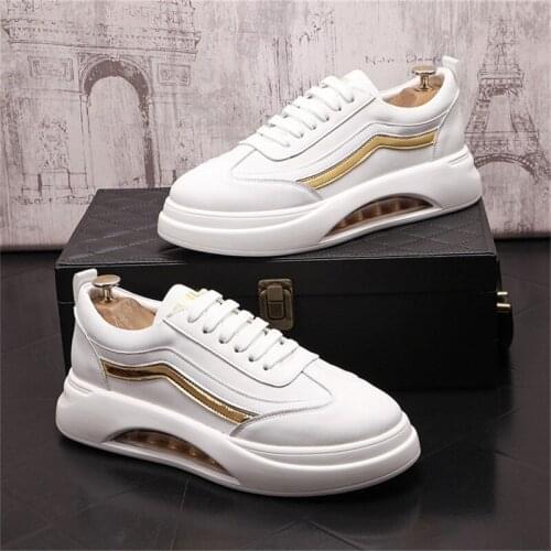 Silver White Patent Leather Hip-hop Men Casual Shoes Thick Bottom Platform Sneakers Trainers Zapatillas Hombre