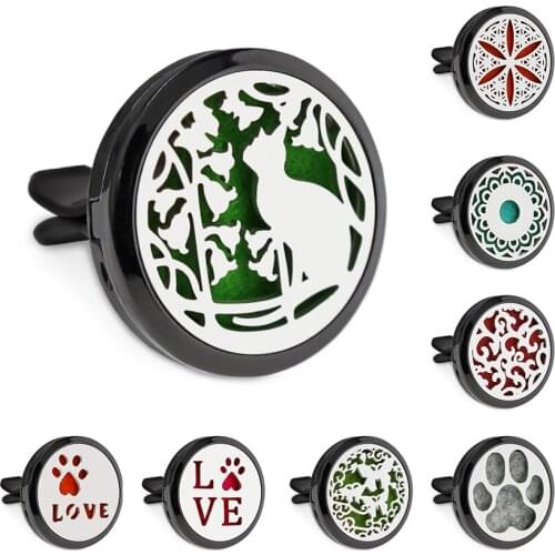 New Love Cat Swirl Black 30mm Magnet Open Essential Oil Car Vent Clip Perfume Locket Car Diffuser Locket Free 10 Pads