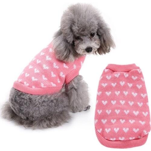 Cute Pet Clothes Pink Peach Love Heart Pet Sweater For Small Dog Puppy Winter Warm Pet Sweater Chihuahua Poodle Teddy Clothes