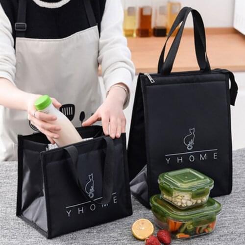 Fashion Black Thermal Lunch Bag For Men Picnic Travel Waterproof Breakfast Food Container Ice Pack Storage Bag
