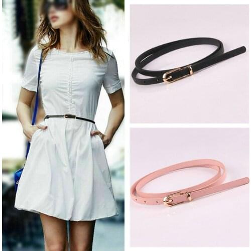 Trend Women Faux Leather Waist Belt Skinny Adjustable Simple Thin Belts Ladies