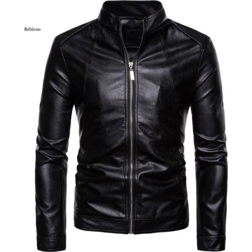 Mens Biker Moto Jacket Stand Collar Motorcycle Faux Leather Casual Jackets Fashion Male Black PU Coat Long Sleeve Large Size 5xl