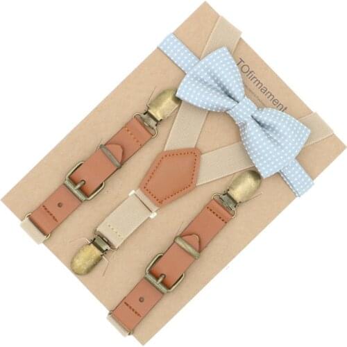 3 Clips Newborn Kids Sizes Suspenders Bow Tie Set Solid Wedding Accessory Ring Bearer Outfit Toddler Boy Girl