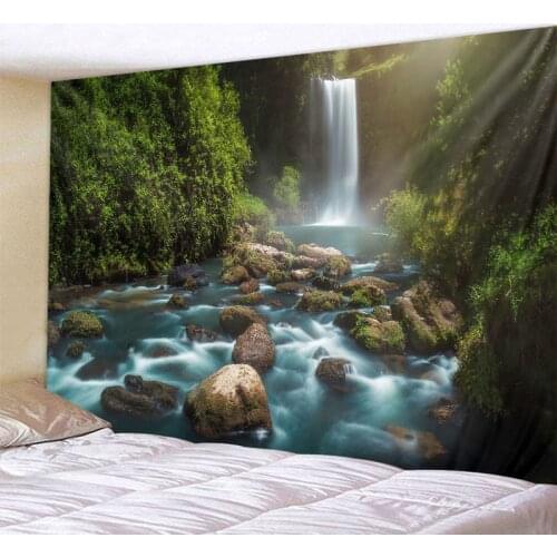 Natural landscape aesthetics tapestry jungle waterfall print wall hanging mandala bohemian hippie big beach towel yoga mat