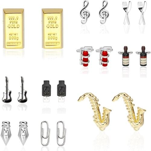 MeMolissa Novelty Luxury Cufflinks for Mens18 Styles Lute/Wine/Airplane/Water Drop Design High Quality Gold Cufflinks