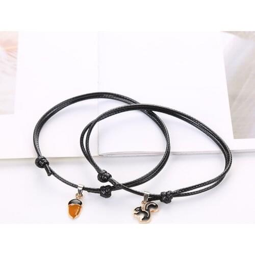 2019 New Female Anklets Cute Squirrel and Pine Cone Pendant Handmade Rope Chain Creative Foot Bracelet Jewelry Paired Anklets