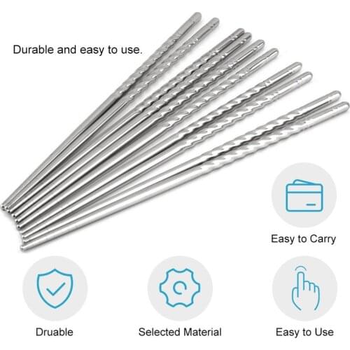 5 Pairs Stainless Steel Chop Sticks Chinese Style Thread Stylish Non-slip Design Chopsticks Environment Hollow Household Kitchen