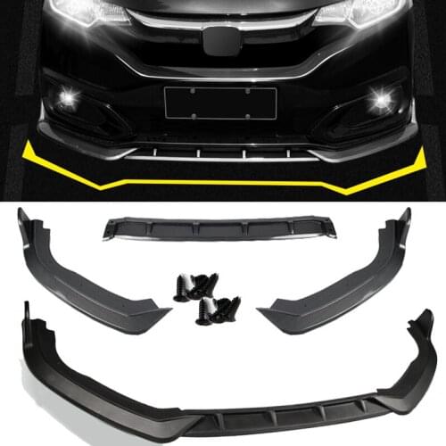 3pcs Car Front Bumper Splitter Lip Body Kit Spoiler Diffuser Guard For Honda Jazz 2018-2020 Carbon Fiber Look/Black