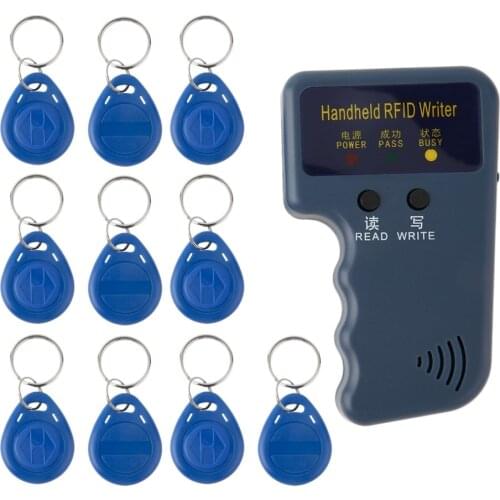 Handheld 125KHz RFID Copier/Writer/Readers/Duplicator With 10pcs EM4305 Rewritable ID Keyfobs Tags Card T5577 5200