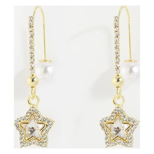 Sweet Girl Earrings Korean Style Temperament Fashion New Earrings Net Red Crystal Five-pointed Star Long Earrings Pendientes