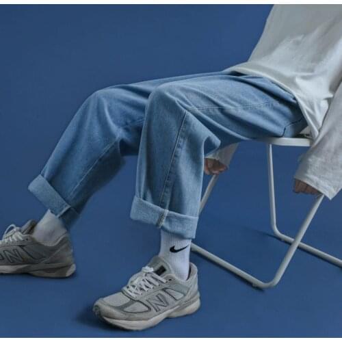 Autumn Winter All-match Jeans Mens Loose Washed Cowboy Casual Embroidery Cartoon Straight Trousers Fashion Elastic Waist Pants