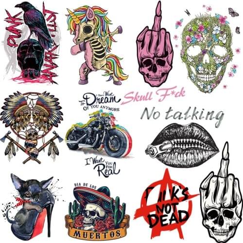 Black Sexy Lips Heat Transfer For Clothing Iron On Punk/Skull Printed Transfers For Clothes Appliques Stickers For DIY T-shirt