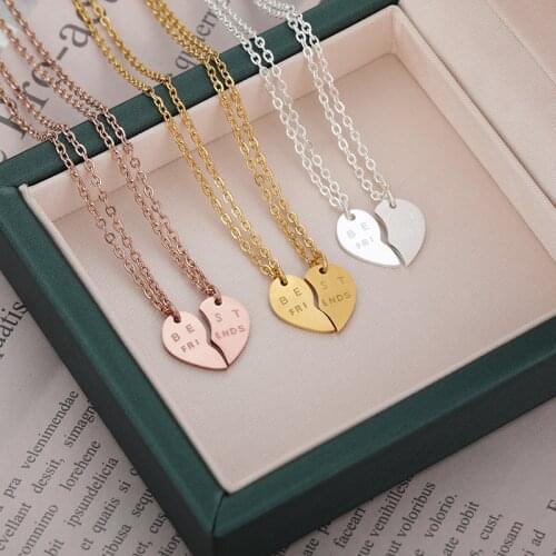 V Attract 10pcs Friendship Jewelry Sculpture Beat Friend Choker Pendant Stainless Steel Heart Necklace Set For Sister BFF Gift