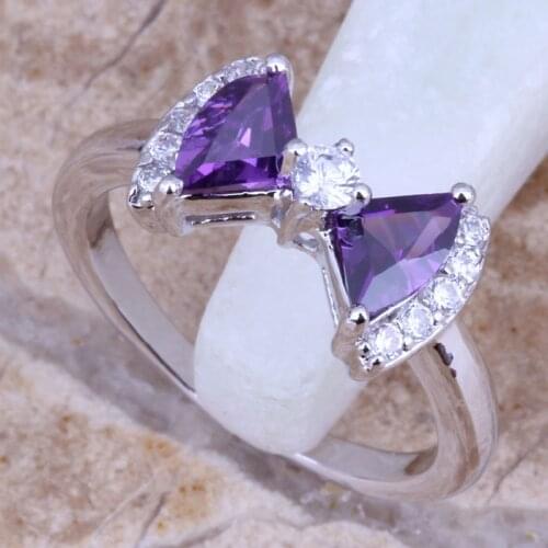 Gorgeous Purple Cubic Zirconia White CZ Silver Plated Fashion Ring Size 8.5 E154