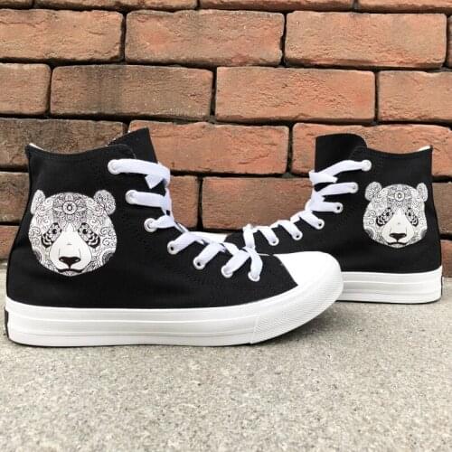 Wen Unisex Design Panda Tattoo Pattern Women Shoes Canvas Black High Top White Sneakers Shoes Men Plimsolls for Holiday Gift