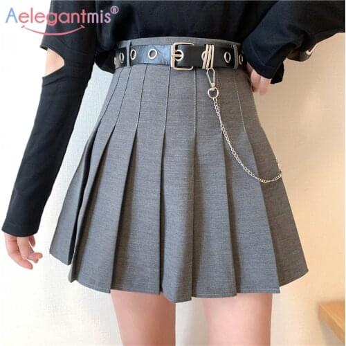 Aelegantmis Sweet Lolita High Waist Pleated Skirt Women Belt Girls Harajuku Mini Skirts Lady Short School Skirt Korea Streetwear