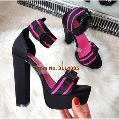 Women Luxurious Chunky Heels Platform Sandals Shoes Wide Ankle Buckle Strap Pumps Gladiator Shoes Patchwork Vogue Banquet Shoes