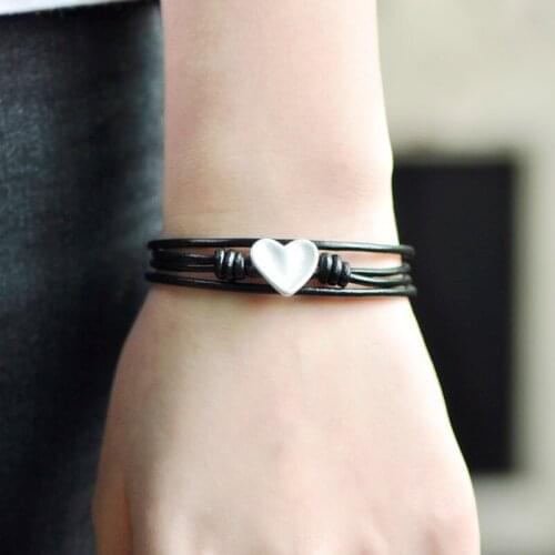 Blucome Latest Fashion Heart Shape Bracelet Black Leather Magnet Bracelets Accessories For Women Men Party Daily Hand Jewelry