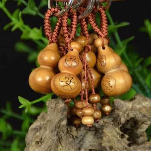 1 Pcs New Car Hange Lucky Mahogany Gourd Craft Chinese Traditional Fortune Keyring Decor Keychain