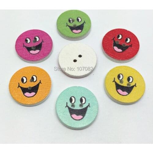 1000pcs 17mm Wood Round Shaped Smiling Faces Painted Buttons Sewing 2 Holes Button Embellishments For Scrapbooking