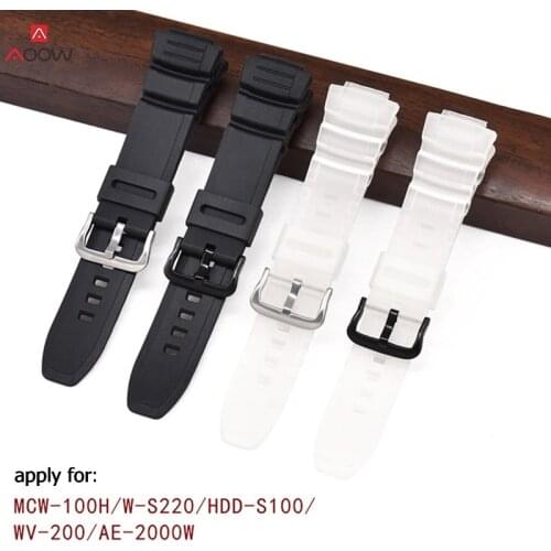 AOOW 16mm Rubber Watchband for Casio MCW-100H W-S220 HDD-S100 Waterproof Strap Replacement Driving Sport Watch Accessories