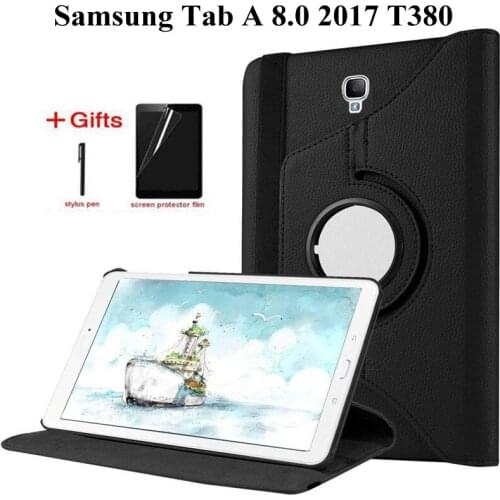 360 Degree Rotating PU Leather Case for Samsung Galaxy Tab A 8.0 2017 Cover for SM-T380 SM-T385 T380 T385 8.0 inch case +film