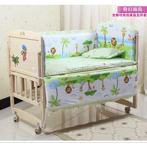 Promotion! 6PCS Kids bedding sets baby crib bedclothes baby bedding Orange Bear baby crib sheets (3bumper+matress+pillow+duvet)