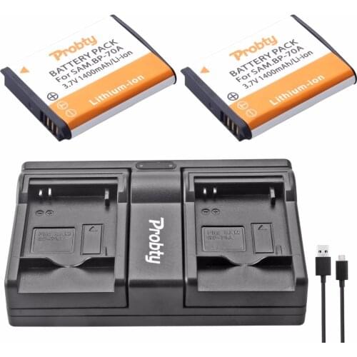 Probty 2x BP-70A BP70A Batteries +dual charger for Samsung ES65 ES67 PL100 PL101 PL120 PL121 SL50 SL600 SL605 SL630 TL105 TL110