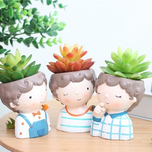 Succulents Bonsai Pot Cartoon Boys Girl Flower DIY Vase Garden Planter Pot Flowerpot Planter For Office Home Desktop Decor New
