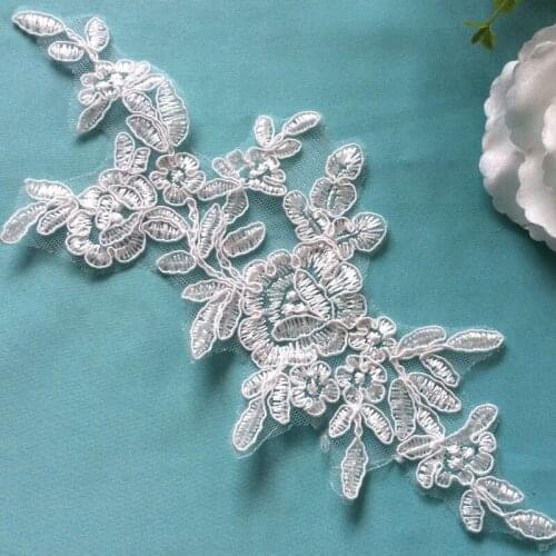 10Pieces 24X11cm Flower Applique Lace Patch Wedding Dress Applique Ornament DIY Craft Supplies For Wedding Trim Lace