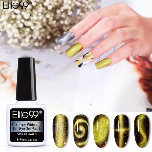 Elite99 10ml 9D Shimmer Wide Line Cat Eye Gel Polish Chameleon Magnetic Gel Shining Cat Eye Nail Art Soak Off UV LED Gel Varnish