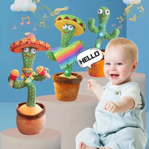 New Baby Funny Early Education Electronic Singing Cactus Dance Knitted Fabric Plush Toys Parrot Recording Talking Dancing Cactus