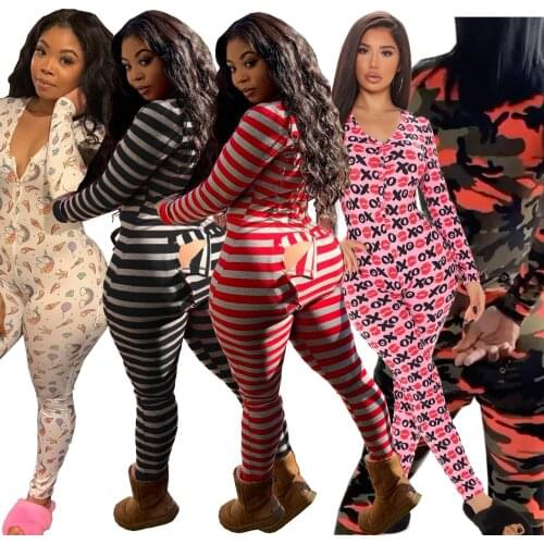 Sexy Striped Bodycon Jumpsuit Long Sleeve Butt Flap Romper Women Clothes Streetwear One Piece Night Club Outfits New