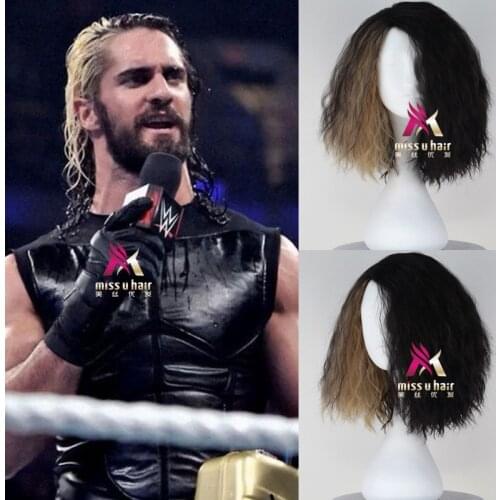 Hot Cosplay Wig Synthetic short Curly Seth Rollins men Hair Costume Carnival Halloween Party +wig cap