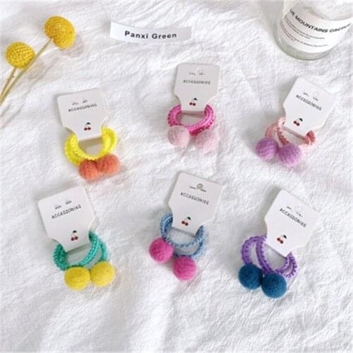 Cute Colorful Solid Plush Pom Poms Elastic Rubber Hair Band for Baby Girls Pompom Ball Ponytail Holders Hair Accessories Kids