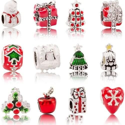 Fashion Xmas Tree Elk Santa Claus Snowman Bracelet Necklace Earrings DIY Pendant Accessories Christmas Beads for Jewelry Making