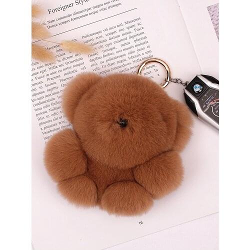 New Design Luxury Bear Keychain Of Real Rex Rabbit Fur Key Ring Purse or Luggage Bag Charm Pendant