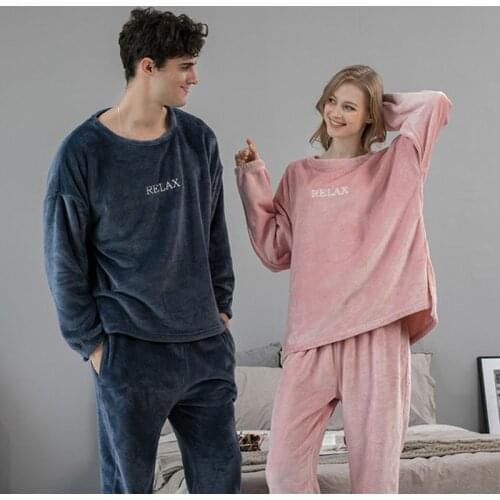 Couple Pajamas Suit Winter Long Sleeve Trousers Sleepwear Two Piece Set Velvet Woman Sleep Set Mens Lounge Wear Home Clothes XXL