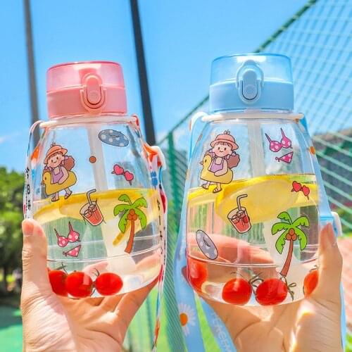Girls With Straw Plastic Cups Water Bottle Portable Outdoor Sports Botella De Agua Cute Child Big Garrafa Cartoons Bottle