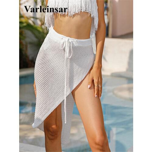 5 Color Knitting Pareo Beach Cover Up Cover-ups Beach Dress Solid Hollow Out Split Skirt Beach Wear Beachwear Female Women V3018