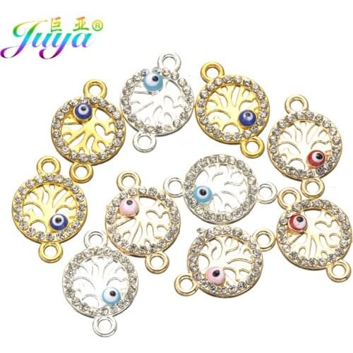 Tree Of Life Charms Gold/Silver Color Cz Rhinestones Enamel Evil Eye Connectors Accessories For Women Handmade Jewelry Making