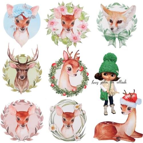 Lovely Animals Deer Heat Transfer For Clothing Iron On Rabbit Transfers For Clothes Appliques Thermo Stickers For DIY T-shirt