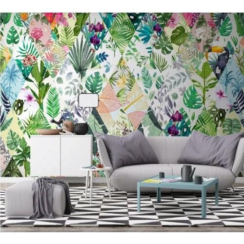 Professional custom wallpaper Nordic tropical plants flowers leaves TV sofa background wall paper murals