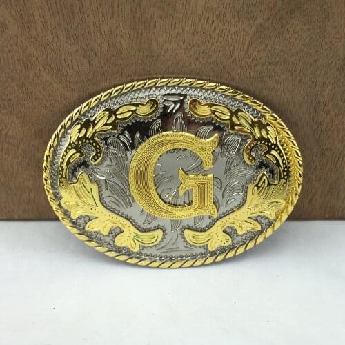 BuckleClub western flower letter G cowboy belt buckle FP-03702-G gold with silver FINISH 4cm width loop drop shipping
