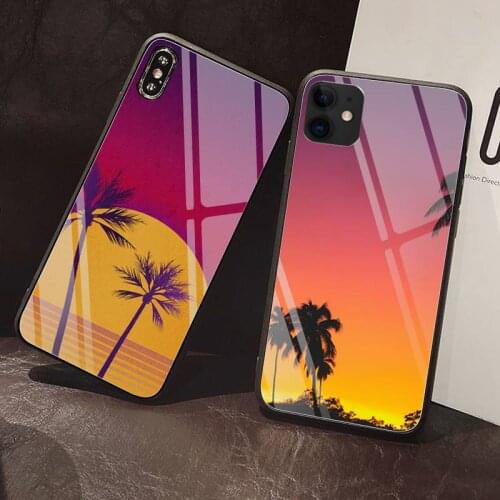Retro palm trees Phone Case Tempered Glass For iPhone 12 Pro Max Mini 11 Pro XR XS MAX 8 X 7 6S 6 Plus SE 2020 case