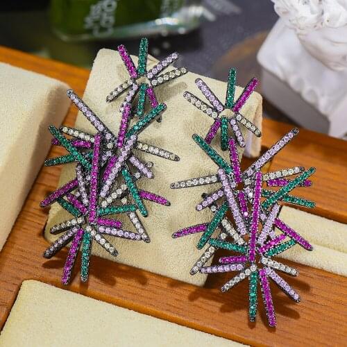 Romantic fireworks multicolor Shiny earrings Full CZ Charms Women Girl Birthday Gift Bridal Wedding Party New Hot 2020