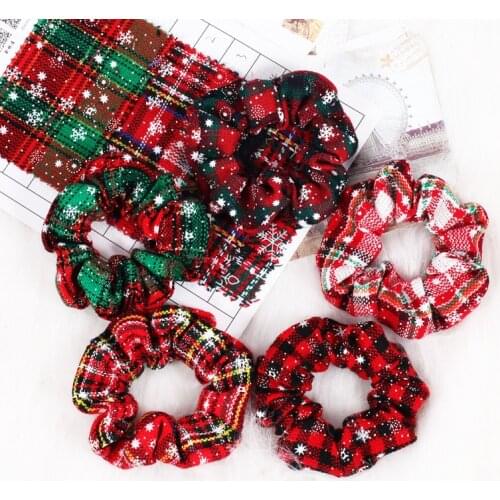 Christmas Scrunchies Plaid Hair Ring Fashion XMas Ornaments Hair Ring Velvet Ponytail Holder headband For Women Girls Elastic
