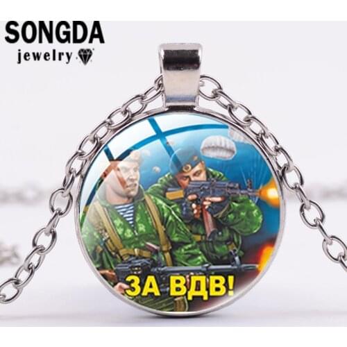 SONGDA Russian Military Comic Pattern Necklace Convex Dome Glass Surface Fashion Metal Pendant Jewelry Gifts for Army Enthusiast