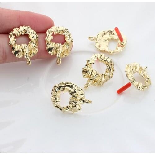 Golden Zinc Alloy Stud Earrings Hollow Round Base Earrings Connectors 20mm 6pcs/lot For DIY Earrings Jewelry Accessories